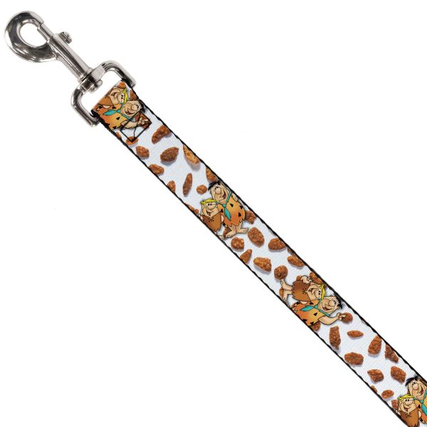Dog Leash - Cocoa Pebbles Fred Flintstone and Barney Rubble Hugging Pose and Cereal Pebbles Scattered White Browns For Discount - Image 2