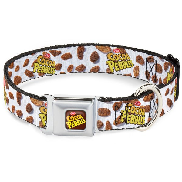 POST COCOA PEBBLES Logo Full Color Brown Yellows Seatbelt Buckle Collar - POST COCOA PEBBLES Logo and Cereal Pebbles Scattered White Browns Online Hot Sale