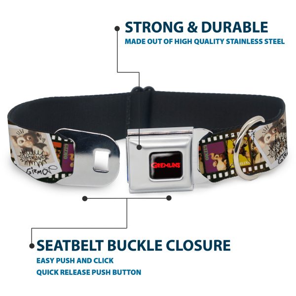 GREMLINS Text Logo Full Color Black Red Seatbelt Buckle Collar - Gremlins Gizmo Filmstrip Poses Multi Color Online Hot Sale - Image 4