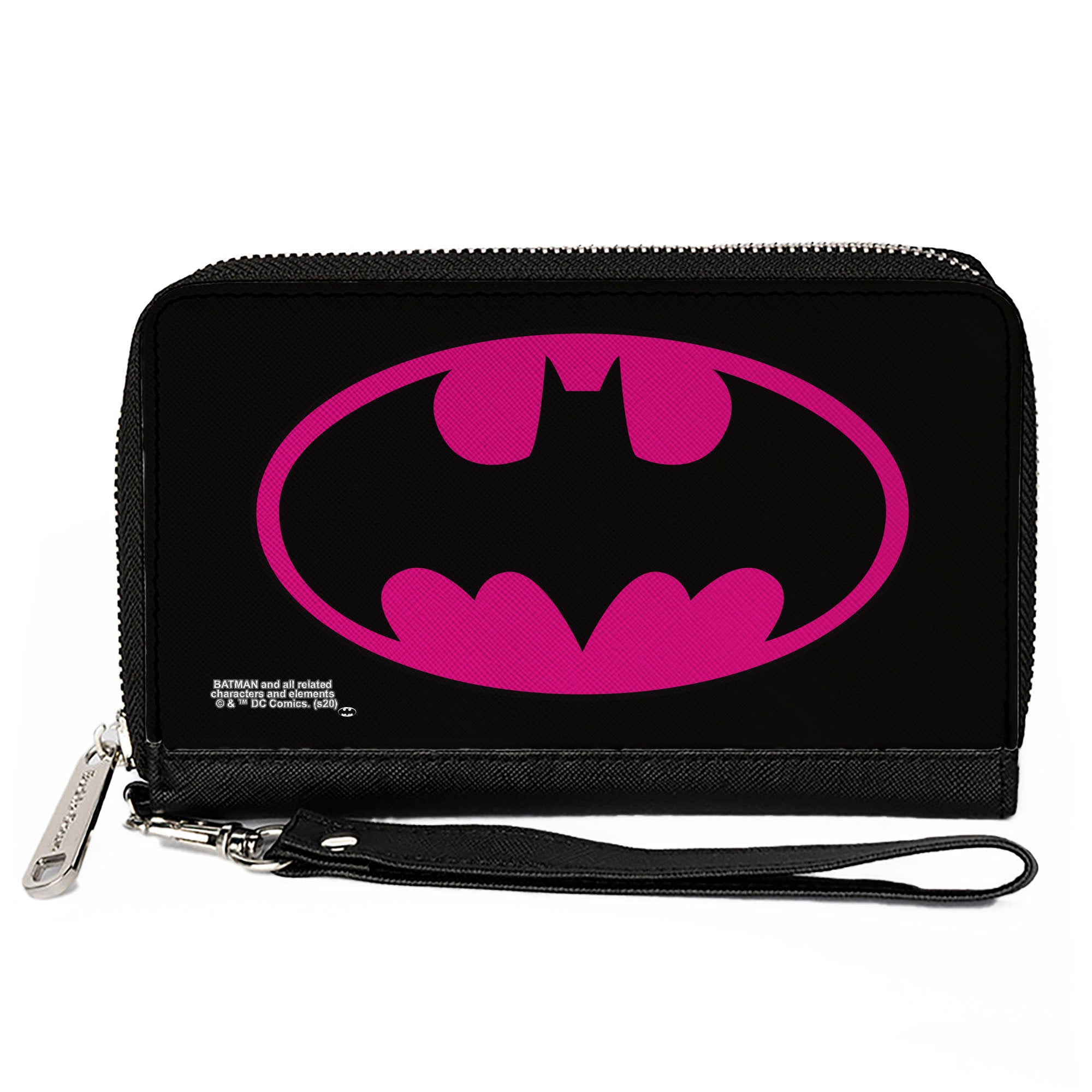 Women s PU Zip Around Wallet Rectangle – Batman Bat Logo Black Fuchsia For Sale