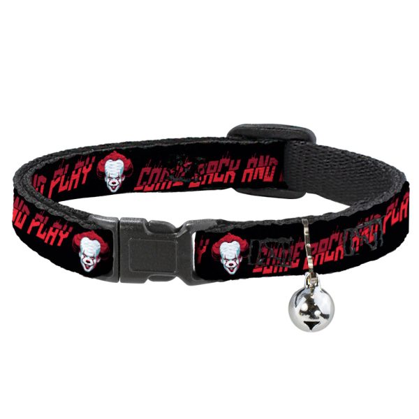 Cat Collar Breakaway - It Chapter Two Pennywise Face COME BACK AND PLAY Black Reds Online