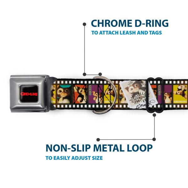 GREMLINS Text Logo Full Color Black Red Seatbelt Buckle Collar - Gremlins Gizmo Filmstrip Poses Multi Color Online Hot Sale - Image 5